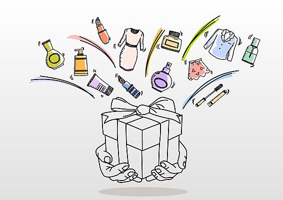 손 드레스 옷 리본 컬러 일러스트 선물 신체부위 선물상자 쇼핑 컬러풀 화장품 립스틱 향수 로션 국내일러스트 AI파일 사람 상자 뷰티 파일형식 벡터