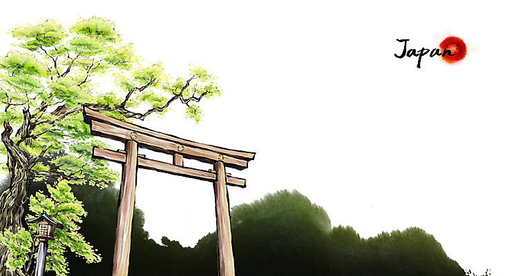 PSD 문화 여행 캘리배경 백그라운드 일러스트 캘리그라피 수묵화 풍경 사람없음 관광지 일본 동양화 고목 토리이 메이지신궁 신사_일본건축 국내일러스트 나무 아시아 미술 신사_건축물 일본건축 파일형식