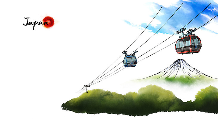 PSD 문화 여행 캘리배경 백그라운드 일러스트 캘리그라피 자연 수묵화 풍경 사람없음 관광지 일본 동양화 케이블카 하코네 국내일러스트 아시아 미술 생태계 파일형식