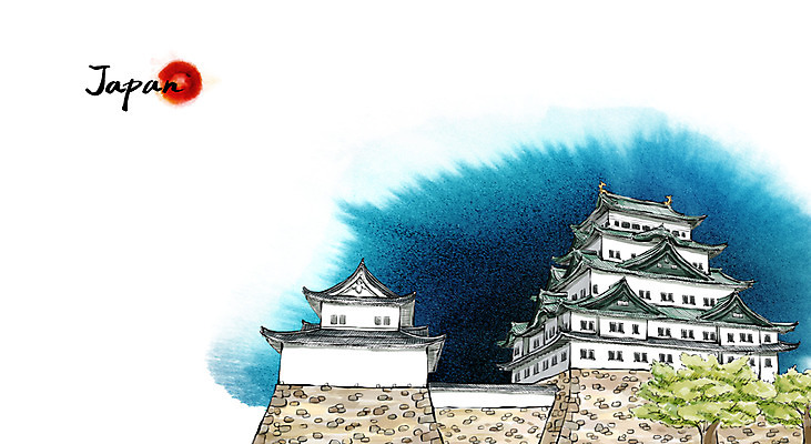 PSD 나무 문화 여행 캘리배경 백그라운드 일러스트 캘리그라피 유적지 수묵화 풍경 사람없음 관광지 일본 동양화 나고야성 국내일러스트 식물 아시아 고건축 미술 나고야 파일형식