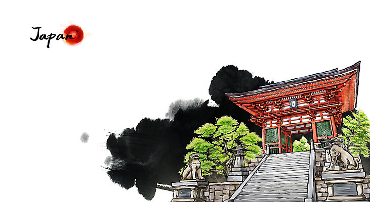 PSD 문화 여행 캘리배경 백그라운드 일러스트 캘리그라피 유적지 수묵화 풍경 사람없음 관광지 일본 사찰 동양화 교토 기요미즈데라 국내일러스트 아시아 고건축 종교건축 미술 신사_일본건축 파일형식