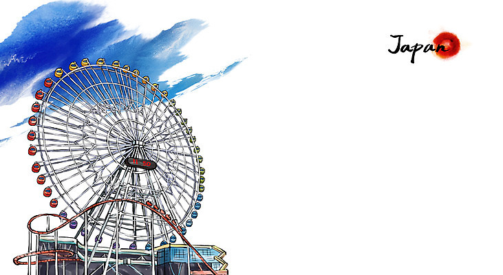 PSD 문화 여행 캘리배경 백그라운드 일러스트 캘리그라피 유적지 수묵화 풍경 사람없음 관광지 일본 놀이공원 동양화 대관람차 국내일러스트 아시아 고건축 미술 테마파크 놀이기구 파일형식