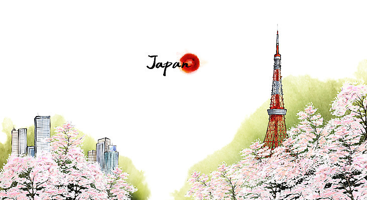 PSD 식물 계절 문화 여행 캘리배경 백그라운드 일러스트 캘리그라피 수묵화 풍경 빌딩 사람없음 관광지 일본 봄 벚꽃 도심 동양화 도쿄타워 휴식처 봄배경 국내일러스트 꽃 아시아 휴식 미술 건물 도시 파일형식