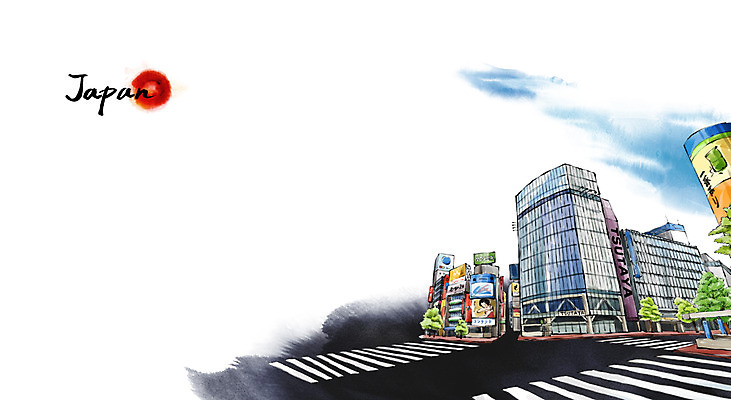 PSD 문화 여행 캘리배경 백그라운드 일러스트 캘리그라피 수묵화 풍경 빌딩 사람없음 일본 횡단보도 도심 도쿄 동양화 국내일러스트 아시아 미술 건물 도시 보행로 파일형식