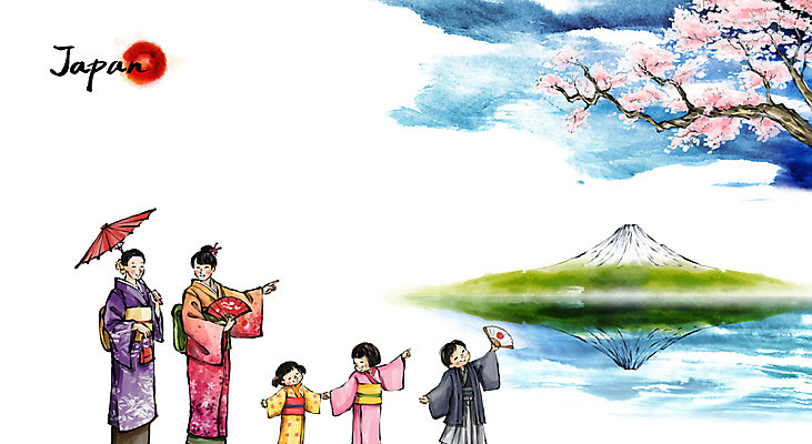 PSD 여자 남자 문화 어린이 여행 백그라운드 일러스트 우산 캘리그라피 유적지 수묵화 사람 풍경 소녀 소년 여러명 성인 관광지 일본 벚꽃 기모노 동양화 후지산 유카타 국내일러스트 꽃 아시아 다수 고건축 산 미술 세계문화유산 일본전통의상 파일형식