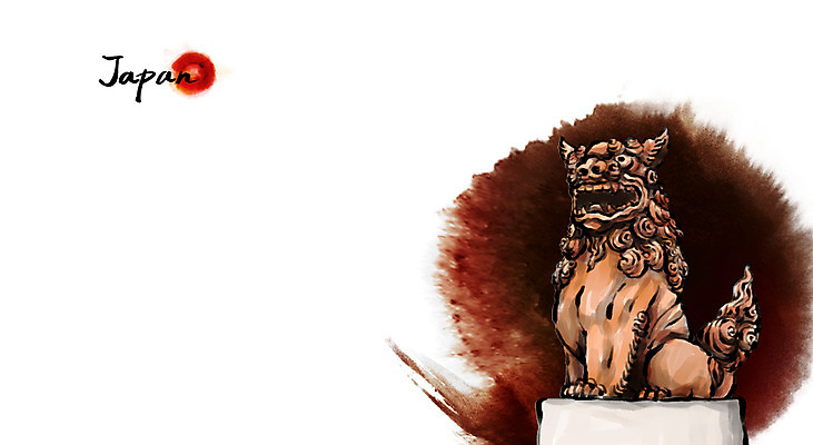 PSD 문화 여행 캘리배경 백그라운드 일러스트 캘리그라피 유적지 수묵화 풍경 사람없음 관광지 동상 일본 동양화 사자상 오키나와 국내일러스트 아시아 고건축 미술 조형물 기념물 파일형식