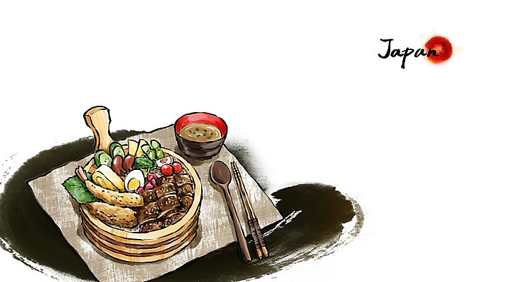 PSD 문화 음식 여행 캘리배경 백그라운드 일러스트 캘리그라피 젓가락 수묵화 풍경 사람없음 숟가락 일본 동양화 도시락 국 벤또 국내일러스트 아시아 수저 미술 파일형식