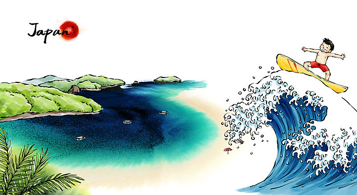 PSD 남자 문화 어린이 스포츠 파도 바다 여행 백그라운드 일러스트 캘리그라피 유적지 수묵화 한명 사람 풍경 소년 관광지 일본 서핑 동양화 오키나와 소년한명만 국내일러스트 1 아시아 고건축 미술 수상스포츠 남자한명만 소년만 파일형식