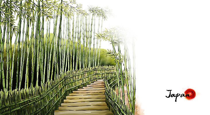 PSD 길 여행 캘리배경 백그라운드 일러스트 캘리그라피 자연 수묵화 풍경 사람없음 관광지 울타리 계단 일본 동양화 대나무숲 교토 국내일러스트 아시아 미술 담장 숲 대나무 생태계 파일형식