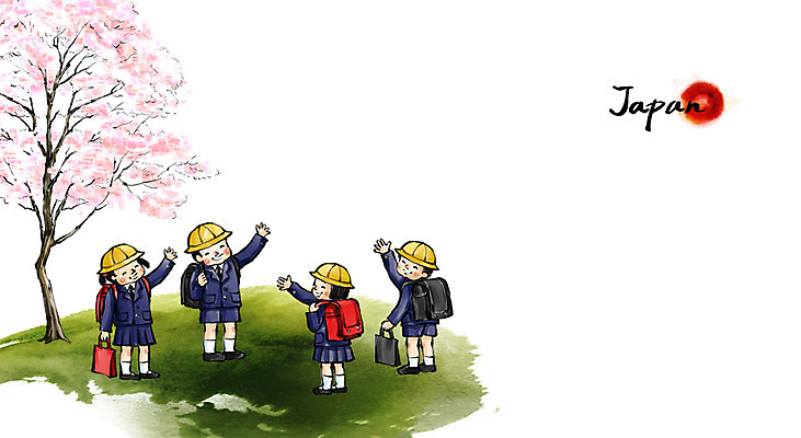 PSD 모자 학생 여자 남자 교복 문화 어린이 백그라운드 가방 일러스트 캘리그라피 수묵화 사람 풍경 소녀 소년 여러명 일본 벚꽃 동양화 어린이만 국내일러스트 잡화 옷 꽃 아시아 다수 미술 파일형식