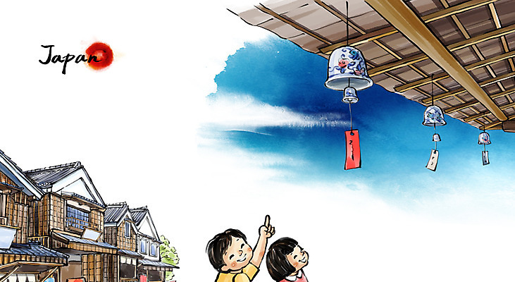 PSD 여자 남자 문화 어린이 여행 백그라운드 일러스트 캘리그라피 유적지 수묵화 사람 풍경 소녀 소년 두명 관광지 일본 종 동양화 처마 어린이만 국내일러스트 아시아 고건축 미술 파일형식