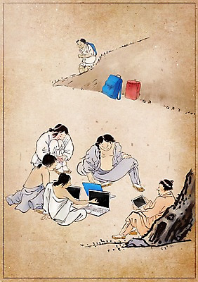 주간 PSD 나무 식물 학생 한국전통 남자 백그라운드 컨셉 가방 일러스트 사람 여러명 성인 야외 노트북 변화 한복 그림 과거 현대문화 야외수업 풍속화 성인남자만 국내일러스트 자연요소 전통 잡화 문화 다수 수업 한국 전자제품 전통의상 남자만 성인만 파일형식