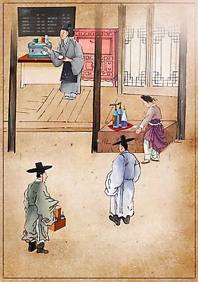 PSD 한국전통 여자 남자 커피 백그라운드 컨셉 일러스트 사람 여러명 성인 상점 카페 변화 한복 종이컵 커피메이커 그림 과거 시럽 현대문화 풍속화 성인만 국내일러스트 갓모자 모자_잡화 전통 문화 음료 다수 전통소품 한국 컵 전통의상 일회용 커피용품 파일형식