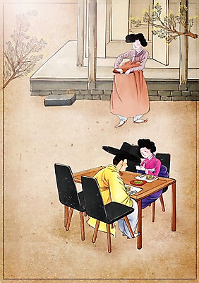 PSD 나무 식물 한국전통 커플 여자 남자 음식 백그라운드 컨셉 의자 데이트 일러스트 탁자 사람 성인 건물 세명 식당 변화 한복 그림 과거 현대문화 풍속화 성인만 국내일러스트 전통 건축물 문화 가구 관계 한국 상점 전통의상 파일형식