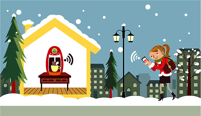 계절 여자 커피 음료 겨울 인터넷 일러스트 미래 주택 정보기술 한명 사람 성인 야외 컵 스마트폰 마을 정보 눈 네트워크 커피메이커 스마트 준비 편리함 센서 첨단 사물인터넷 여자만 여자한명만 성인여자만 성인만 4차산업 국내일러스트 AI파일 자연요소 1 식기 산업 컨셉 날씨 기술 건물 핸드폰 스마트기기 커피용품 파일형식 벡터