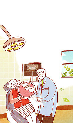 PSD 여자 남자 백그라운드 일러스트 창문 돋보기 엑스레이 치과 사람 성인 두명 치료 환자 의사 치아 보호 복지 치과의사 충치 국내일러스트 컨셉 의학 병원 의료진 소화기관 질병 사회이슈 파일형식