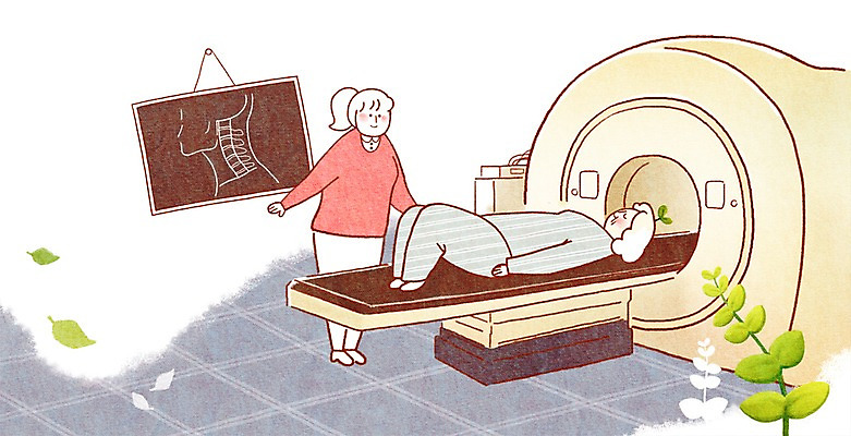 PSD 여자 백그라운드 일러스트 사람 성인 두명 치료 기계 진료 환자 간호사 보호 복지 건강검진 MRI 성인여자만 국내일러스트 컨셉 의학 의료기기 의료진 사회이슈 검사_조사 여자만 성인만 파일형식