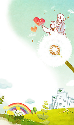 PSD 식물 여자 꽃 어린이 백그라운드 무지개 일러스트 하늘 병원 사람 성인 두명 치료 환자 의사 보호 민들레 복지 언덕 민들레홀씨 국내일러스트 자연요소 컨셉 의학 의료진 사회이슈 파일형식