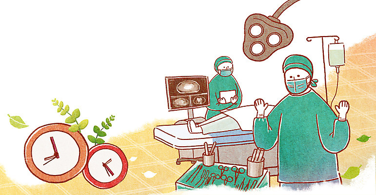 PSD 시계 백그라운드 일러스트 사람 성인 치료 세명 의사 수술 보호 복지 수술복 수술실 수술도구 성인만 국내일러스트 컨셉 의학 의료진 의학용품 가운 사회이슈 파일형식