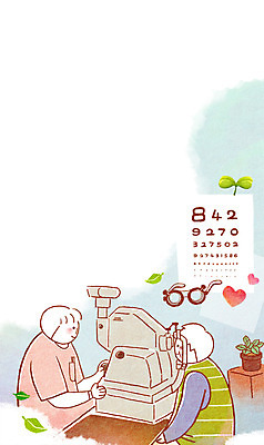 PSD 남자 화분 안경 백그라운드 일러스트 사람 성인 두명 치료 새싹 환자 보호 복지 검사_조사 시력 시력검사 성인남자만 국내일러스트 식물 잡화 컨셉 의학 사회이슈 남자만 성인만 파일형식