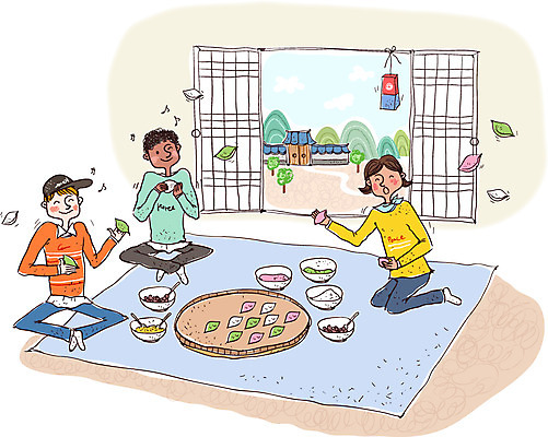 서양인 외국인 한국문화 전통 여자 명절 남자 문화 음식 일러스트 한국 실내 사람 성인 세명 추석 체험 즐거움 청사초롱 송편 전통체험 성인만 국내일러스트 AI파일 동양문화 기념일 감정 아시아 컨셉 떡 인종 내부 초롱 파일형식 벡터