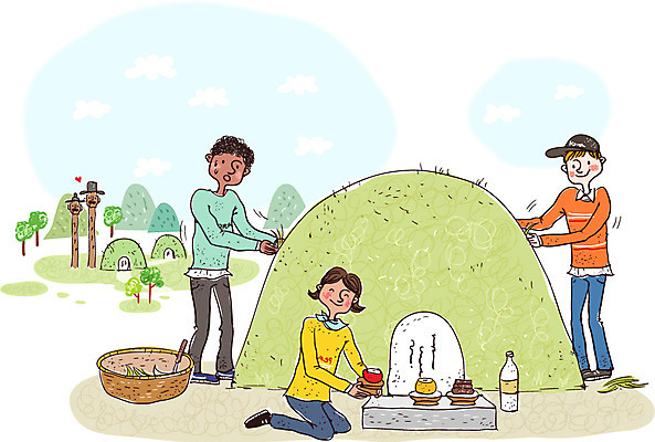 주간 서양인 외국인 한국문화 여자 남자 문화 일러스트 한국 사람 성인 야외 세명 무덤 체험 즐거움 전통체험 산소 벌초 성인만 국내일러스트 AI파일 자연요소 동양문화 감정 아시아 컨셉 인종 원소 파일형식 벡터