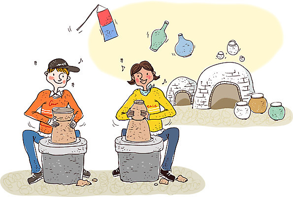 서양인 외국인 한국문화 그릇 여자 남자 문화 일러스트 한국 사람 성인 두명 체험 도자기 불가마 도자기공예 즐거움 청사초롱 전통체험 성인만 국내일러스트 AI파일 동양문화 식기 감정 아시아 컨셉 인종 아궁이 공예 초롱 파일형식 벡터