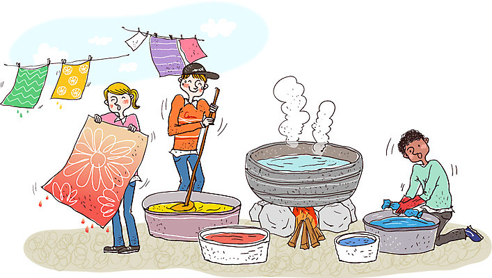 서양인 외국인 한국문화 전통 여자 남자 문화 일러스트 불 한국 사람 성인 세명 체험 솥 빨랫줄 장작 천 즐거움 대야 전통체험 염색 성인만 국내일러스트 AI파일 자연요소 동양문화 감정 아시아 줄 컨셉 주방용품 인종 직물 파일형식 벡터