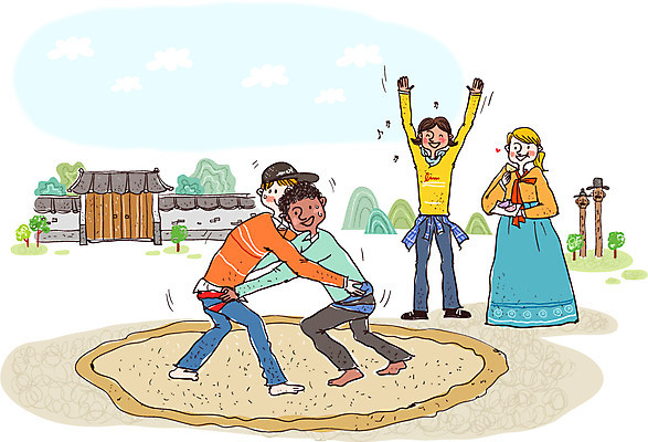 주간 서양인 외국인 한국문화 전통 여자 남자 문화 모래 일러스트 응원 한국 기와집 사람 동양인 여러명 성인 야외 한국인 체험 즐거움 전통체험 씨름 성인만 국내일러스트 AI파일 자연요소 동양문화 감정 아시아 스포츠 다수 컨셉 한옥 인종 전통놀이 파일형식 벡터