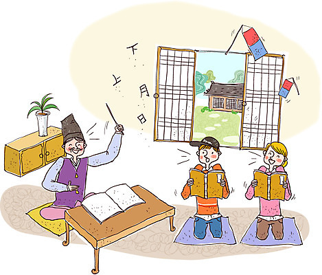 서양인 외국인 식물 한국문화 여자 남자 화분 문화 일러스트 탁자 한국 방석 기와집 사람 동양인 성인 책 세명 문 한자 한국인 체험 한복 즐거움 청사초롱 서랍장 전통체험 서당 천자문 훈장 성인만 국내일러스트 AI파일 문자 동양문화 한국전통 감정 아시아 가구 컨셉 한옥 인종 전통의상 초롱 파일형식 벡터