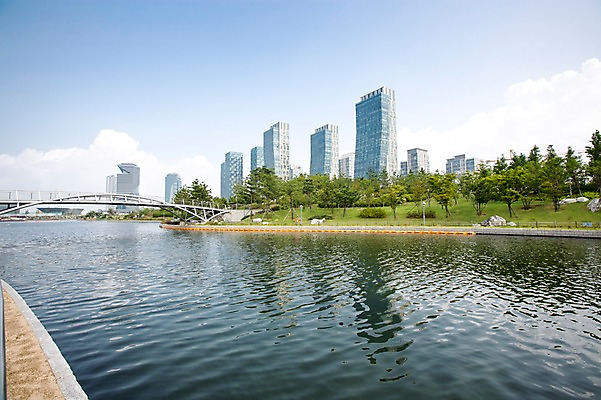 포토 JPG 주간 나무 식물 구름 공원 하늘 풍경 빌딩 잔디 사람없음 야외 물 맑음 도시 인천 송도 가교 국내포토 자연요소 건축물 공공시설 날씨 한국 건물 파일형식