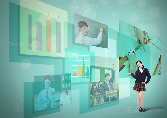 PSD 편집이미지 학생 여자 교육 남자 교복 청소년 그래프 사람 여러명 책 태블릿 연필 발전 스마트 합성 편리함 혁명 십대만 이미지편집 옷 다수 컨셉 학용품 전자제품 스마트기기 필기구 파일형식