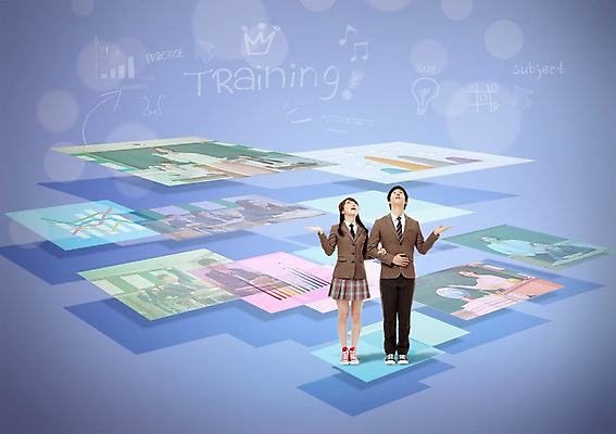 PSD 편집이미지 학생 여자 교육 남자 교복 청소년 사람 동양인 두명 태블릿 한국인 발전 스마트 합성 편리함 혁명 십대만 이미지편집 옷 컨셉 인종 전자제품 스마트기기 파일형식