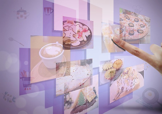 PSD 편집이미지 손 커피 음료 음식 한손 피자 사람 신체부위 태블릿 쿠키 가리킴 발전 스마트 합성 편리함 혁명 이미지편집 컨셉 디저트 패스트푸드 서양음식 손짓 전자제품 스마트기기 파일형식