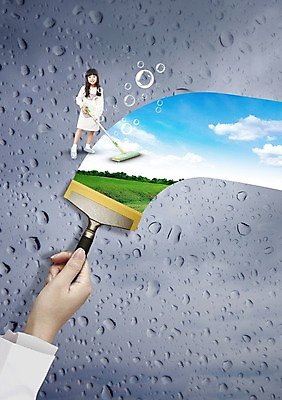 전신 PSD 나무 식물 구름 편집이미지 손 여자 어린이 하늘 한명 사람 동양인 잔디 신체부위 페인트 한국인 청소 페인트붓 마대 어린이만 이미지편집 자연요소 1 인종 붓 파일형식