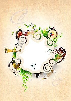 PSD 식물 편집이미지 한국전통 악기 음악 무늬 나뭇잎 프레임 사람없음 북 장구 가야금 징 풍물 이미지편집 전통 잎 현악기 문화예술 타악기 한국 국악기 파일형식