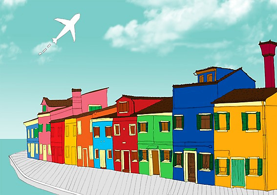 PSD 구름 길 바다 여행 일러스트 하늘 휴가 비행기 주택 사람없음 국내일러스트 자연요소 항공교통 대중교통 건물 파일형식