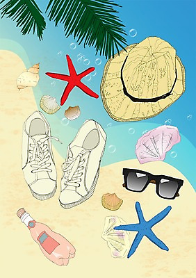 PSD 모자 바다 여행 신발 일러스트 휴가 조개 불가사리 해변 사람없음 선글라스 여행용품 여행준비 국내일러스트 잡화 안경 어패류 극피동물 오브젝트 준비 파일형식