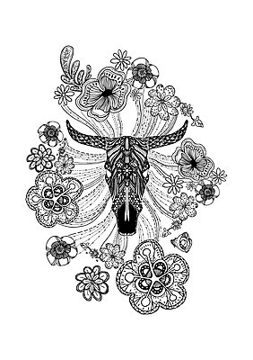 식물 동물 문양 꽃 점선 선 컬러 백그라운드 패턴 일러스트 흑백 사람없음 패턴백그라운드 소 젠탱글 국내일러스트 AI파일 무늬 포유류 촬영기법 파일형식 벡터