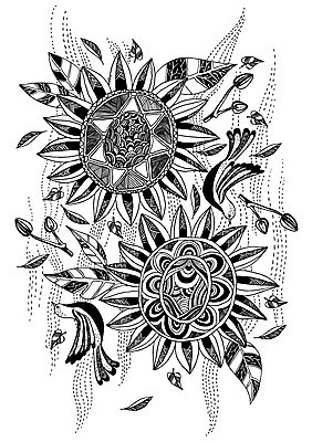 식물 동물 문양 꽃 점선 선 컬러 백그라운드 패턴 일러스트 조류 나뭇잎 해바라기 흑백 사람없음 패턴백그라운드 꽃봉오리 젠탱글 국내일러스트 AI파일 잎 무늬 촬영기법 파일형식 벡터