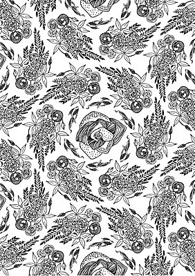 식물 문양 꽃 선 컬러 백그라운드 패턴 일러스트 나뭇잎 흑백 어류 사람없음 패턴백그라운드 젠탱글 국내일러스트 AI파일 잎 무늬 촬영기법 수중동물 파일형식 벡터