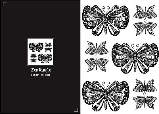 동물 문양 컬러 나비 곤충 백그라운드 패턴 일러스트 흑백 사람없음 패턴백그라운드 젠탱글 국내일러스트 AI파일 무늬 촬영기법 파일형식 벡터