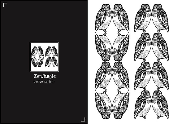 동물 문양 컬러 백그라운드 패턴 일러스트 흑백 사람없음 패턴백그라운드 부엉이 대칭 젠탱글 국내일러스트 AI파일 무늬 조류 촬영기법 파일형식 벡터