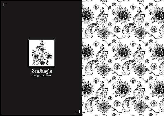 식물 동물 문양 꽃 컬러 백그라운드 패턴 일러스트 해바라기 흑백 들기 사람없음 패턴백그라운드 꽃봉오리 다람쥐 도토리 젠탱글 국내일러스트 AI파일 무늬 모션 촬영기법 견과류 설치류 파일형식 벡터