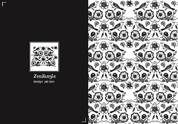 식물 동물 문양 꽃 컬러 백그라운드 패턴 일러스트 조류 흑백 사람없음 패턴백그라운드 꽃봉오리 젠탱글 국내일러스트 AI파일 무늬 촬영기법 파일형식 벡터