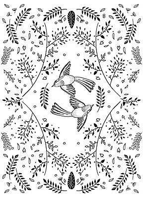 식물 동물 문양 컬러 백그라운드 패턴 일러스트 조류 나뭇잎 흑백 사람없음 패턴백그라운드 나뭇가지 젠탱글 국내일러스트 AI파일 나무 잎 무늬 촬영기법 파일형식 벡터