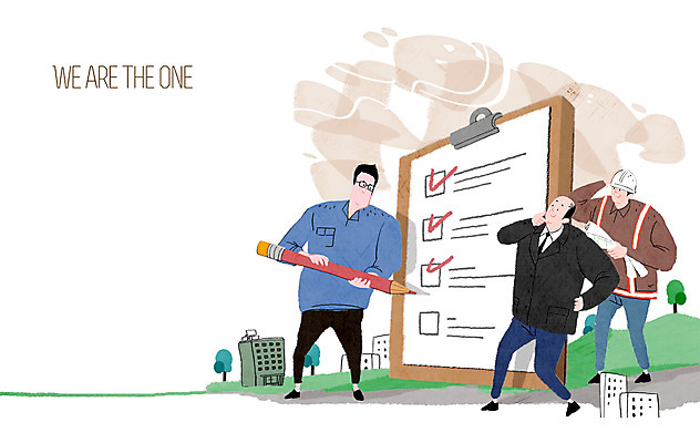 PSD 나무 식물 남자 일러스트 회사 넥타이 협력 함께함 사람 정장 빌딩 성인 건물 세명 연필 도움 목표 계획 안전모 문서 검수 체크리스트 성인남자만 국내일러스트 건축물 잡화 옷 컨셉 비즈니스 학용품 필기구 헬멧 안전장비 남자만 성인만 파일형식