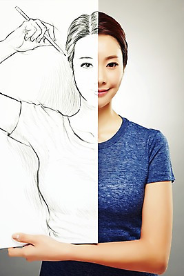 PSD 편집 편집이미지 여자 얼굴 포토일러 실내 한명 사람 동양인 상반신 성인 뷰티 연필 한국인 반팔티셔츠 성형수술 스케치 과정 의료성형뷰티 여자만 여자한명만 성인여자만 성인만 이미지편집 1 컨셉 티셔츠 학용품 미술 인종 내부 신체부위 필기구 수술 파일형식