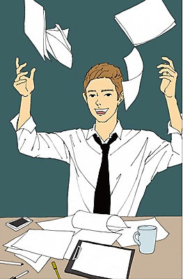 PSD 남자 종이 일러스트 비즈니스 실내 한명 사람 성인 컵 스마트폰 사무실 펜 비즈니스맨 만화 책상 문서 아트툰 국내일러스트 1 식기 가구 내부 핸드폰 스마트기기 필기구 직장인 그림 파일형식