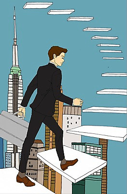 PSD 남자 서류가방 일러스트 비즈니스 하늘 한명 사람 빌딩 성인 계단 도시 비즈니스맨 만화 아트툰 국내일러스트 1 가방 건물 직장인 그림 파일형식
